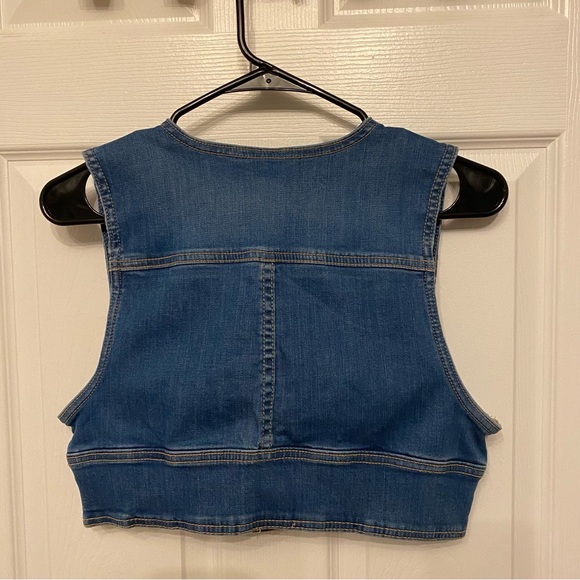 American Eagle Boho Crop Stretch Denim 3 Button Deep V Vest Medium - Picture 4 of 8